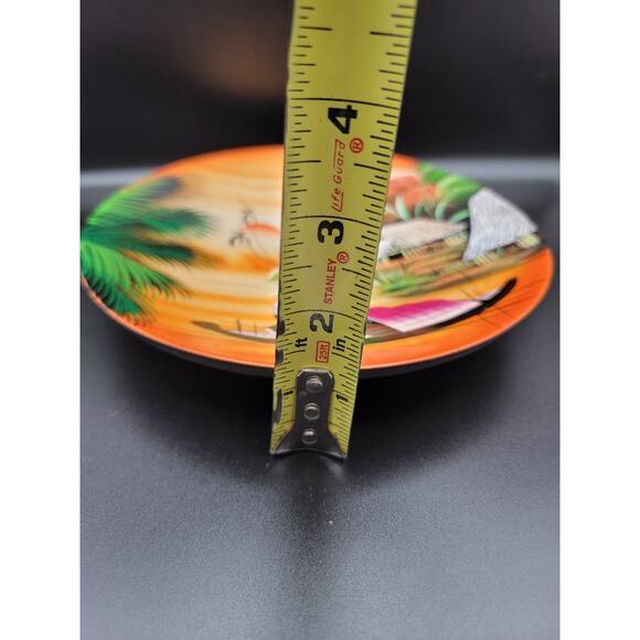 Vietnamese Lacquerware Plate Wall Art Hanging Colorful 8" Orange Green - Picture 6 of 6